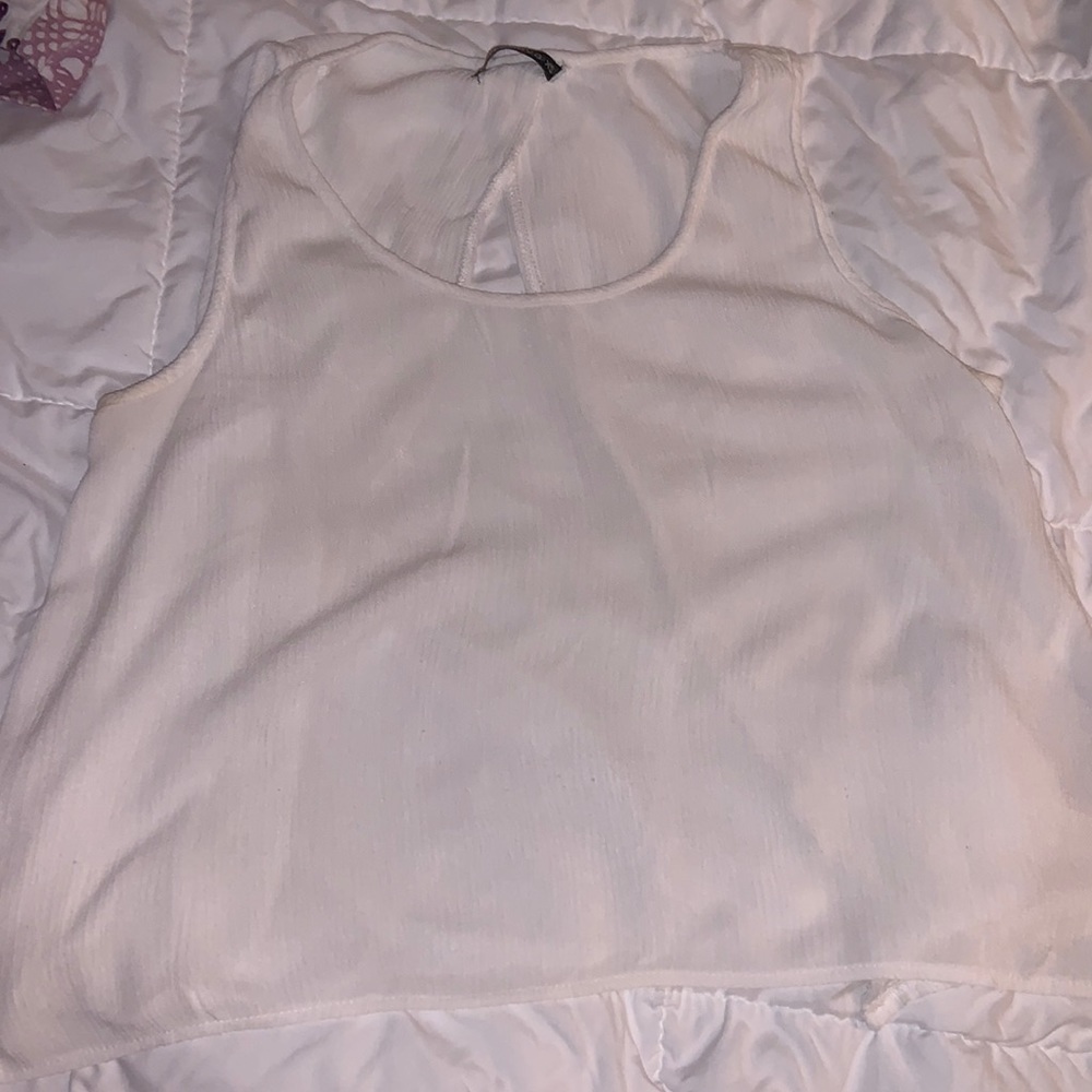 Cropped white tank top w/ open back